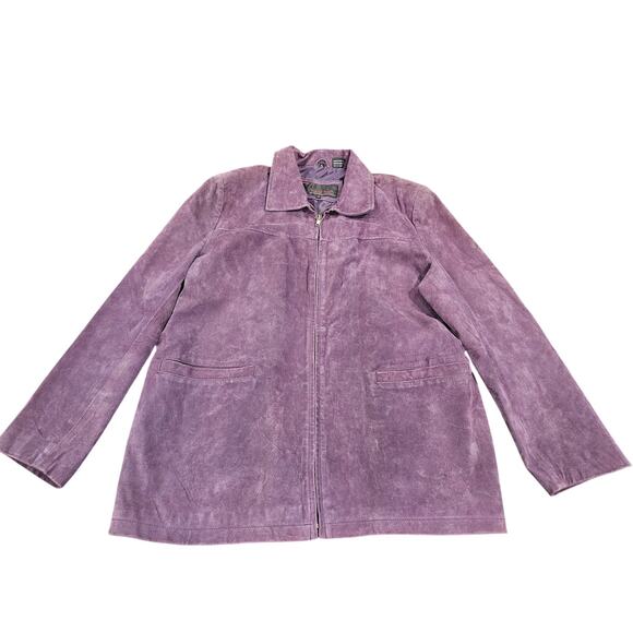 Vintage Purple Suede Leather Jacket Phase Two XL Zip Front Minimalist Y2K Women